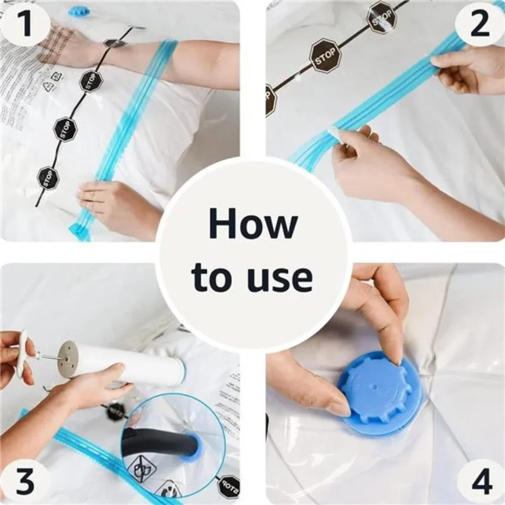 Multiple Transparent Vacuum‎ Compression Zipper Storage Bags for Space Saving